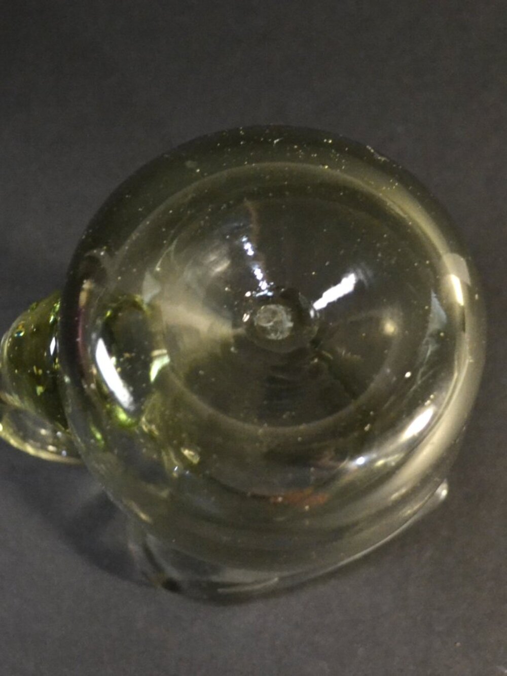Handblown Glass Pitcher Smoky Green Heart Shaped Top Entertaining Decor - Picture 7 of 7